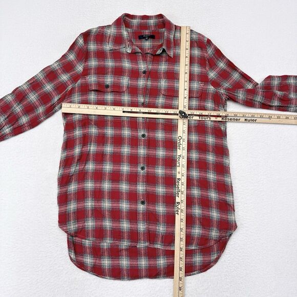 Madewell Flannel Shirt Women’s Size Small Red Plaid Button Front Top Long Sleeve - Picture 8 of 10